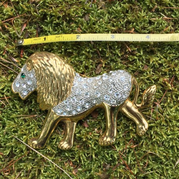 Vintage Big Gold Sparkly Lion Brooch - Picture 2 of 6